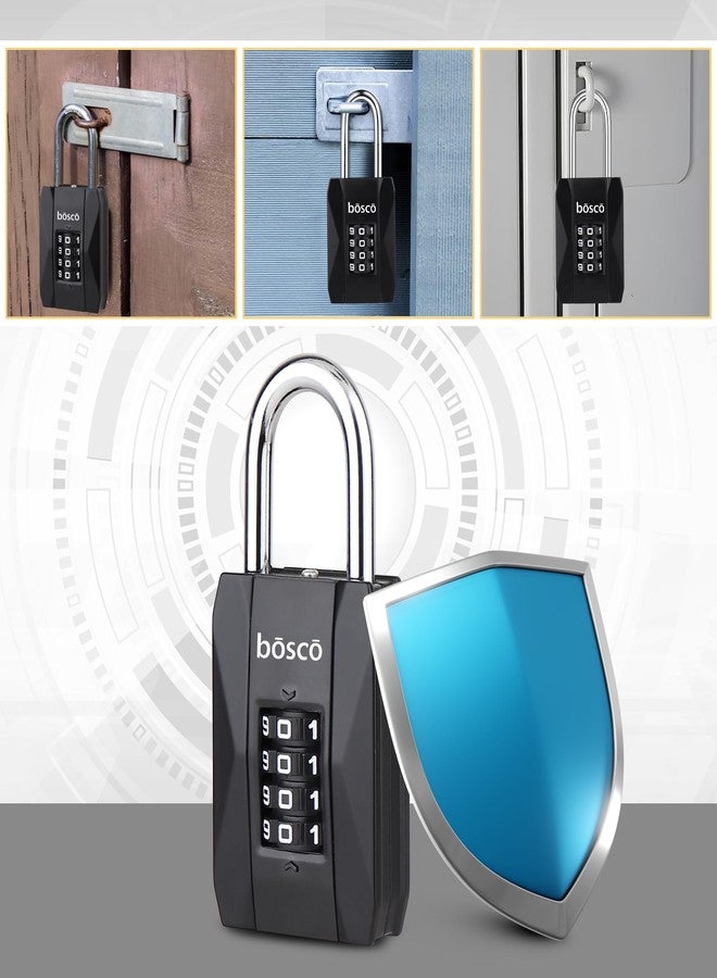 BOSCO Heavy Duty Combination Padlock for Door, Gate, Gym Locker, Main Gate - Keyless Number Lock with Adjustable Shackle - Strong Security Lock for Indoor & Outdoor Use (Black, 1 Pack) - Image 2